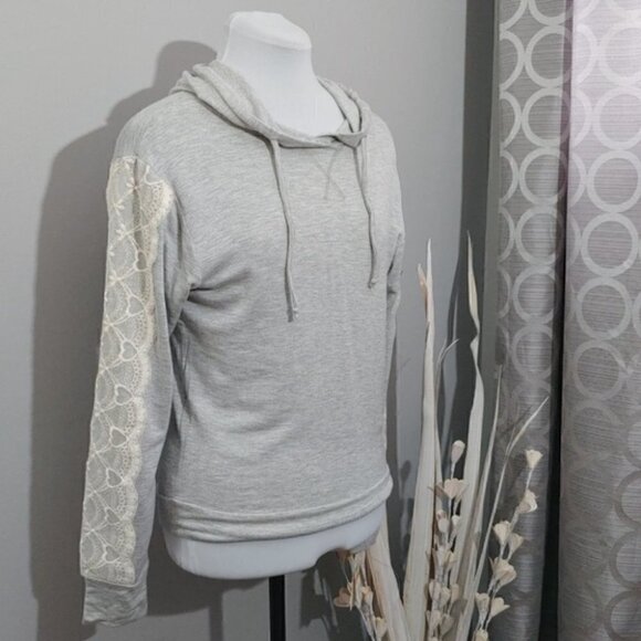 NWT FLORA NIKROOZ gray lace loungewear hoodie sweatshirt - Picture 5 of 16